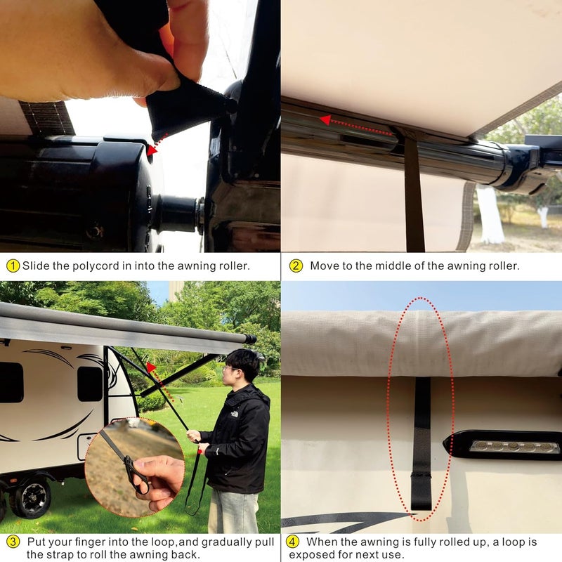 SHADEPLUS RV Awning Pull Straps,96 Inches Long Upgraded RV Camper Awning Parts Pull Down Straps Fits for Universal RV/Travel Trailer/Camper Awning,Patio Awning Pull Straps (2 Units) Black - Image 4